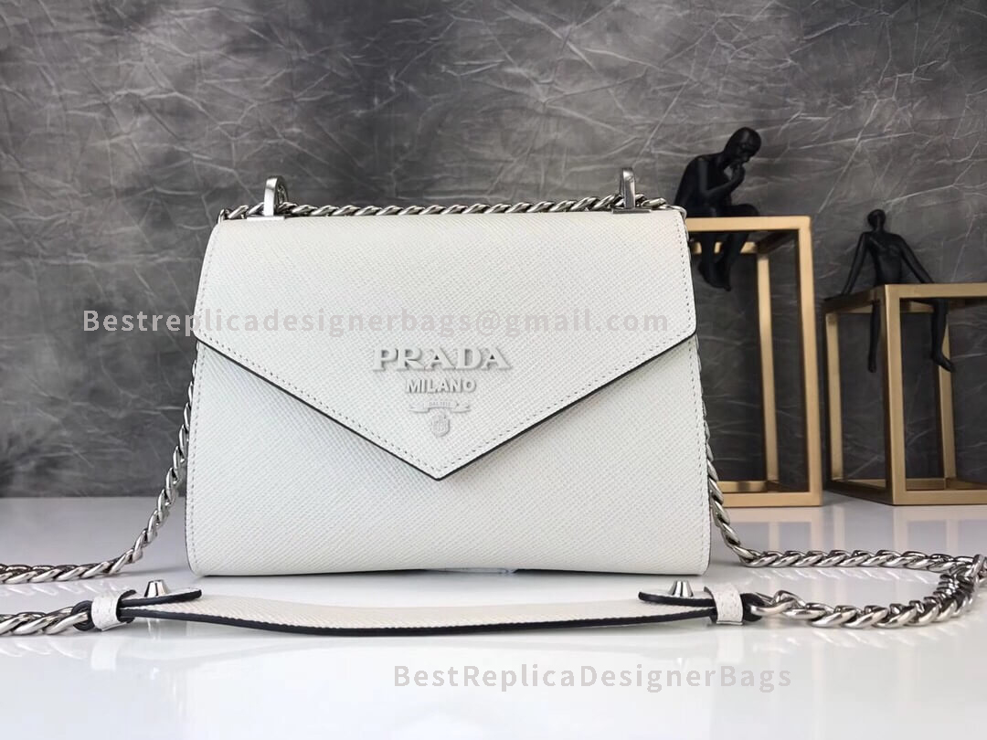 Prada Monochrome White Mini Saffiano Leather Shoulder Bag SHW 127